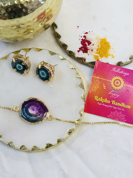 Chandini Gemstone Rakhi Bracelet WITH  Gemstone earrings